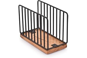 EDHAS Servilletero vertical de alambre de hierro negro con base de madera de mango para mesa de comedor de cocina, encimera (15,24 cm x 7,62 cm x 11,43 cm)