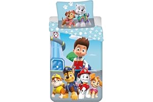 Jerry Fabrics Ropa de cama infantil Paw Patrol Ryder Chase Marshall Rubble Skye Everest Liberty Perros Animales Edredón 140 x 200 + Almohada 70 x 90 cm 100% Algodón