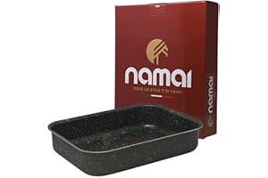 NAMAI Teglia Forno Rettangolare 22cm x 30cm x 6,5cm - Lasagnera Antiaderente - Adatta Per la Lavastoviglie- Alluminio - Teglie da Forno - Design Effetto Pietra (22cm x 30cm)