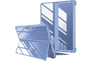 FINTIE Hybrydowe etui kompatybilne z Microsoft Surface Pro 9 (2022) 13", odporne na wstrząsy, przezroczysta obudowa z TPU wytrzymała ramka dopasowana do klawiatury + oryginalna podpórka, niebieskie