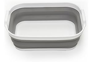 SAMMART 13L Collapsible Tub with Handle - Portable Outdoor Picnic Basket/Crater - Foldable Shopping Bag - Space Saving Storage Container (White/Grey)