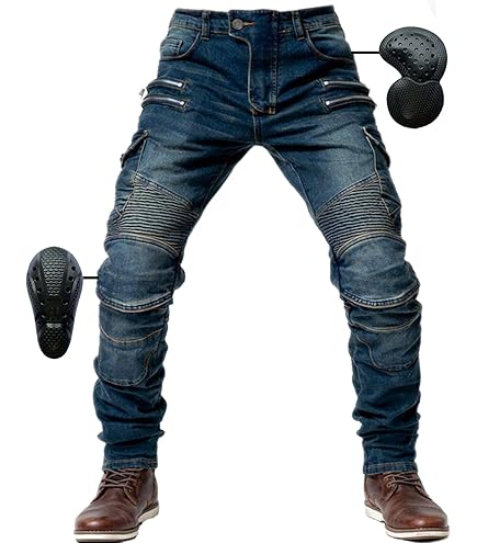 Motorbroek voor heren 6 zakken zwart denim cargo jeans met protectoren - Verkrijgbaar In Alle Maten - Texpeed - 7XL Taille/Kort Beenmaat