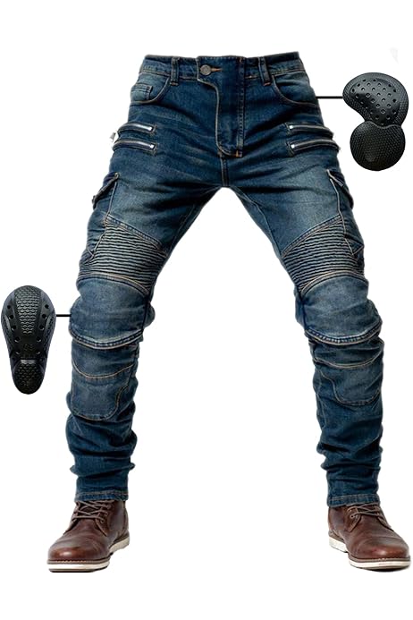 Pantalon Moto Femme SHUOJIA - Jean Imperméable Avec Protections Amovibles - Extensible Et Multi-Poches - Taille M