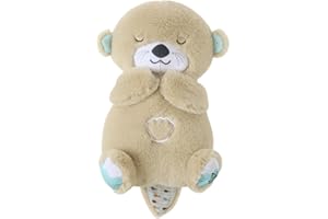 HOMEMARI Peluche de nutria con luz musical y movimiento respiratorio, caja de música de nutria con repetición de felpa, ayuda para dormir para bebés, regalo para recién nacidos