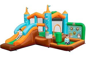 COSTWAY Castillo Hinchable Grande, 6 en 1 Castillo Hinchable para Niños 3 a 10 años, 335 x 300 x 200 cm, Insuflavel Crianças Interior Exterior (sin soplador)