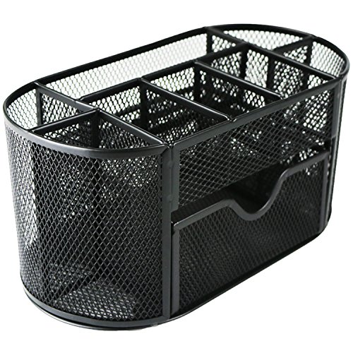 fanuk Organiseur de bureau en maille métallique ovale Supplies Set de rangement avec tiroir de bureau pour les professionnels de travail et femmes au foyer noir
