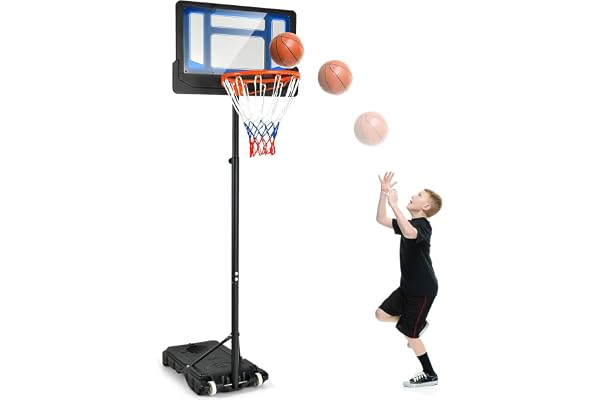 FANTASK Panier de Basket réglable en Hauteur de 90 à 210 cm avec Support et 2 Roues, Panier pour Enfants, Adolescents, Bleu