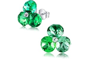 Chic Bijoux Kolczyki z kamieniem urodzinowym, 4 austriackie kryształy i srebro wysokiej próby 925, prezent dla mamy, różowy/niebieski/fioletowy/zielony/przezroczysty