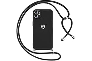 Yoedge Lina Case for Apple iPhone 11 6.1" TPU Miękkie silikonowe etui z zawieszką Cordon Pasek na szyję z sercem miłość rysunki Aesthetic Case Anti-Shock Black Cover dla iPhone 11, Heart