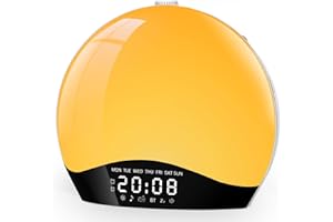KRUILAN Bluetooth Tageslichtwecker Lichtwecker, Wake up Light, Wecker mit Licht, Sonnenaufgang Sonnenuntergang Simulation, Bluetooth Lautsprecher, 22 Naturgeräuschen, 20 Helligkeit Nachttischlampe für Kinder