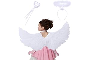 Lrxyfyw 60cm EngelsflüGel Weiß,Engel KostüM Damen Mit Heiligenschein Und Zauberstab,Engel KostüM Damen,Engels FlüGel KostüM,FederflüGel Engel,EngelsflüGel Deko,KostüM Engel,Engel FlüGel