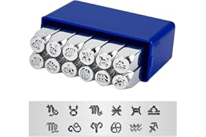 BENECREAT 12 Packs (6mm 1/4") Constellations Thème Design Poinçons en métal avec étui à Outils pour estampage en Bois de Bijoux en Cuir