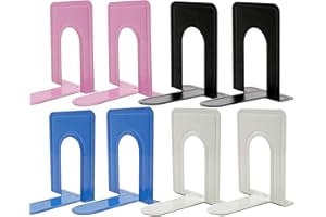 AMZMUKAUP 4 Paar Buchstützen, Buchstütze aus Metall Bücher Halter Regal , Bookends Buchstopper, Buchhalterung Buch Halter Unsichtbares Bücherregal für Bücherregal, Küche, Büro, Schule, Bibliothek, 4 Farben