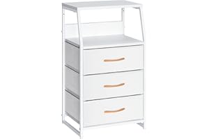 LYNCOHOME Chest of Drawers Bedroom, Side Table with 3 Fabric Drawers & Shelf, Bed Side Table for Bedroom Living Room, Small Space…