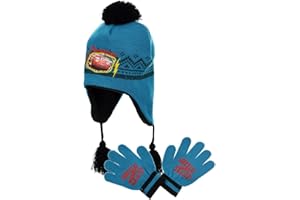 FLASH MC QUEEN Bonnet péruvien et Gants Enfant garçon Cars Disney Bleu et Rouge de 3 à 9 Ans