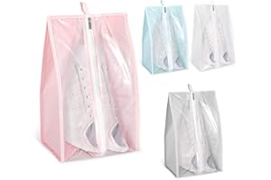 Vspek 4 pezzi Sacchetti Portascarpe, 4 colori Borse per Scarpe da Viaggio, Impermeabile e Antipolvere, Grande capacità con Finestrella Trasparente, per Stivali Tacco Alto Scarpe e Sandali, 40x20x15cm