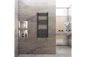 Warmehaus Straight Heated Towel Rail Radiator Ladder Black 1200x500mm Central Heating Radiators for Bathroom Kitchen