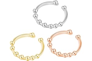 ZOYLINK 3 Stück Anxiety Ring Damen Anti Stress Ring Edelstahl Dekompressionsringe Set Angst Ring Verstellbar Spinner Drehbare Ringe Fidget Ring mit Perlen für Frauen Herren