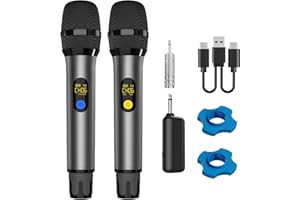 VOVIGGOL Micrófono Inalámbrico Profesional de Metal 2 Piezas, 50M UHF Sistema de Micrófono Dinámico Mano con Receptor Recargable, para Canto de Karaoke, KTV Casero, Boda, DJ, Fiesta, Discurso
