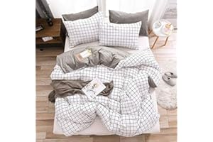 LUOFANFEI Funda nórdica de 240 x 260 cm, diseño geométrico a cuadros, color blanco y negro y gris, juego de funda nórdica de 240 x 260 cm con cremallera y 2 fundas de almohada de 65 x 65 cm