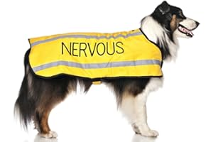 DEXIL NERVOUS (Give Me Space) Yellow Colour Coded S M L Reflective Waterproof Fleece Lined Warm Dog Coats PREVENTS Accidents By Warning Others Of Your Dog In Advance (L-XL)