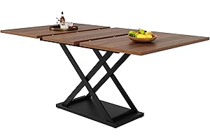 ‎DRIXNO DRIXNO Esstisch Teleskoptisch(120-160×80cm), Ausziehbarer Esstisch, Platzsparender Küchentisch, Schwarz gekreuzte Eisenbeine,für Küche und Wohnzimmer, Walnussfarbener Esstisch