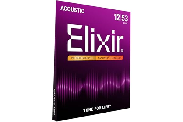 Cuerdas de guitarra acústica Elixir Strings de bronce fosforado con recubrimiento NANOWEB, calibre ligero (.012-.053)