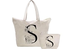 TOOZEN Personalizzata Iniziali Borsa Tote in Tela Donna, Cotone Tote Bag Borsa Shopper e Cosmetica Borsa, Idea Regali per Amica, Collega, Mamma, Regalo di Compleanni, Nozze, Natale S