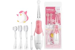 SEAGO SG-513 . Spazzolino elettrico per bambini da 6 mesi a 3 anni, con luce a LED, smart timer, impermeabile, IPX7, spazzolino da denti a ultrasuoni (rosa)