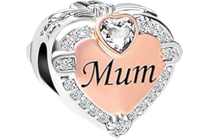 KunBead Jewelry Women Girls Mum Love Heart Rose Gold Plated Bead Charms Compatible with Pandora Bracelets
