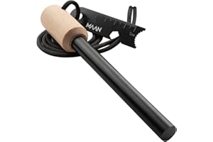 ‎MAAN MAAN Survival Flint - Feuerstahl XL 12,7mm Dicke - 20000 Striche - Ferro Rod 6 Zoll Länge mit Kastanienholzgriff - Traditionelle Survival Frost Bar mit Lanyard und Multi Tool Striker (Mächtig 12,7 mm)