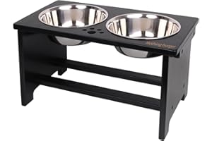 Raised Dog Bowls for Large Dogs, Dog Food Bowl Stand, Dog Feeding Station Bamboo with 2 Stainless Steel bowls by Nothing burger(Black)