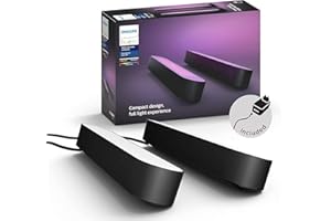 ‎PHILIPS HUE Philips Hue White & Color Ambiance Play Lightbar 2er Pack Basis-Set (500 lm), dimmbare Lichtsäulen mit 16 Mio. Farben zur TV-Hintergrundbeleuchtung, Lichtsteuerung über Sprache oder App, schwarz