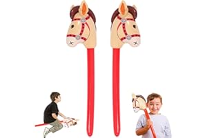 PRVCFZ 2 PCS Inflatable Horse, Hobby Horse, Blow Up Horse, Inflatable Horse Head Stick for Birthday Theme Parties Home Decoration, Theme Party Decorations, Children's Birthday Decorations (Red)