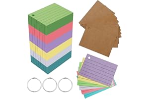 Leucasa 300 Pièces Flash Cards A8 6 Couleurs Fiches Bristol avec Papier Kraft et Anneau de Reliure Fiche de Revision Impression Recto Verso pour Étudier, Recettes, Cartes Mémo, Fournitures de Bureau
