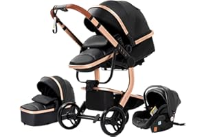 MAGIC ZC 3 in 1 Sistemi Modulari Sistema da Viaggio per Bambini Passeggini Compatti Reclinabile Passeggino Carrozzine Standard Pieghevole Portatile Passeggino Neonato 0-36 Mesi (518 Black)