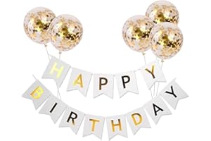 Decoration Anniversaire Bannière, Ballons Anniversaire Happy Birthday Deco Anniversaire et 5 pcs Ballons de Confettis, Banniere Joyeux Anniversaire Fille Garcon Helium Décoration de Fête Anniversaire