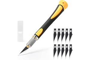 EHDIS Taglierino di Precisione con 10 Lame di Olio Antiruggine, Bisturi Modellismo di Gomma Antiscivolo, Cutter di Precisione, per Lavoro Artistico Taglio, Scultura, Giallo