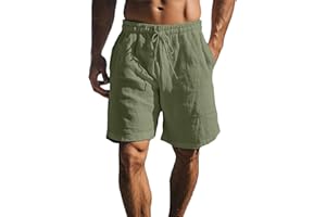 CUTeFiorino - Pantaloncini leggeri in lino, da uomo, estivi, lunghezza al ginocchio, in cotone, per sport, alla moda, super traspiranti, hawaiani, tinta unita, adatti per spiaggia e vacanze