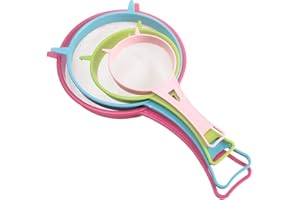 DASNTERED Colador de cocina, 4 piezas de colador multiusos juego de tamiz de malla fina para alimentos con mango de plástico para harina, quinua, té, cocina y utensilios de preparación (tamaño: 4 piezas/juego)