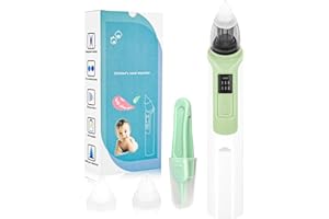 UHFI Nasal Aspirator for Baby Electric Nose Aspirator for Toddler Baby Nose Aspirator Adjustable 6 Levels of Suction Automatic Nose Cleaner with 2 Size Nozzles 1 Clip for Newborns and Infants (Green)