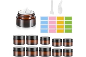 VVHIPPO 10 Piezas Tarros de Cristal de Ámbar, 20ml/30ml Frascos de Crema, recipientes para cosméticos, botes de ungüento,Vacía Rellenables Envase Cosmético para Cosméticos, Cremas, Lociones, Aceites