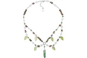 Kotkiddy Waldhalskette Grüne Perlen Kristall Halsketten für Frauen Wald Blatt Schicht Charme Kragen für Kostümieren Phantasie Fotoshoot