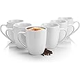 BigDean 6 Stück Kaffeebecher 300ml aus hochwertigem echtem Porzellan - Kaffeetasse weiß - Kaffeetassen Set groß mit Henkel - 