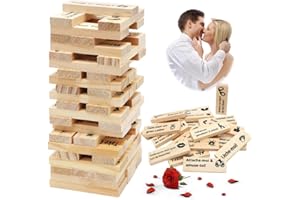 DASIAUTOEM Français Jeu de Tour de Blocs Coquins, 48 Pièces Jeu Coquin de Tour Infernale pour Adultes, Blocs Empilables en Bois, Noël Cadeaux de Rencontre pour Couples Adultes