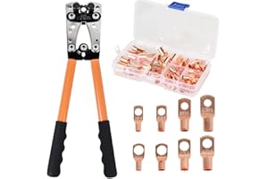 HJZ Crimpzange +60 Kabelschuhe Batteriekabel Crimpwerkzeug Set –AWG 10-0, 6/10/16/25/35/50 mm² –Batteriekabelschuh Mehrzweck-Schneidzange für Elektriker, Robuste Drahtschlaufen, Batterieklemme, Kupferösen