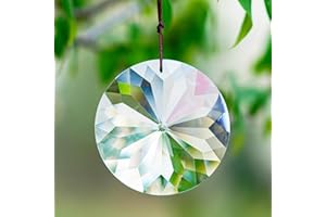 HDCRYSTALGIFTS 85mm Round Bauhinia Crystal Sun Catcher,Hanging Faceted Crystals Large Window Prisms Suncatcher Ornament Rainbow Maker Chandelier Crystal Pendant