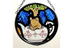 Decorative Hand Painted Stained Glass Window Sun Catcher/Roundel in an Alice in Wonderland and Dormouse Design. by Winged Heart presented by Celtic Glass Designs
