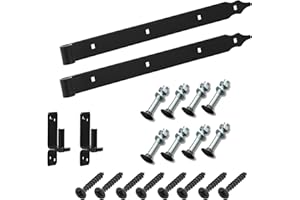 BRESKO Ladenband mit Kloben und Schrauben 2er Set schwarz Torband Tor Scharnier Ladenbänder Haken Türband Klobenhalter Kreuzgehänge Ladenbänder für Gartentor Türscharniere (2er Set - 600x40mm - Ø16mm)