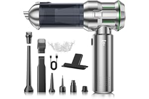 CUGEFRE Aspirador de Mano, 22000Pa Aspiradora sin Cable Coche 4 en 1 con Descarga de Polvo Automática con un Toque, Motor sin Escobillas, 3 Niveles de Succión, para Casa/Coche/Pelo de Mascota, Plata Verde